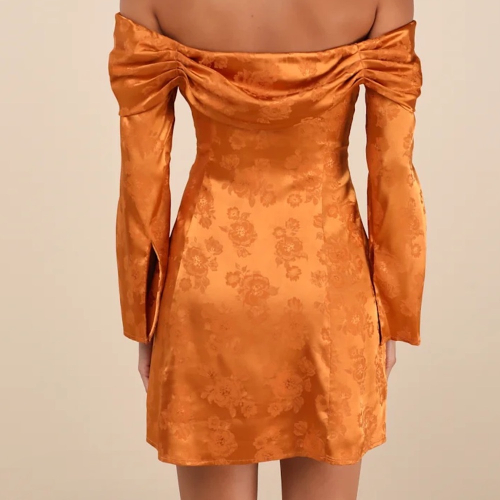 Lulu's Floral Patterned Burnt Orange Long Sleeve Dress - Picture 5 of 6